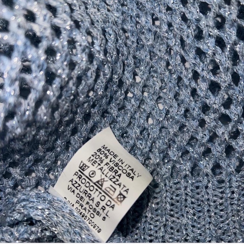 Light Blue Metallic Open-Knit Top Made in Italy Viscose Coastal Quiet Luxury - Picture 5 of 6